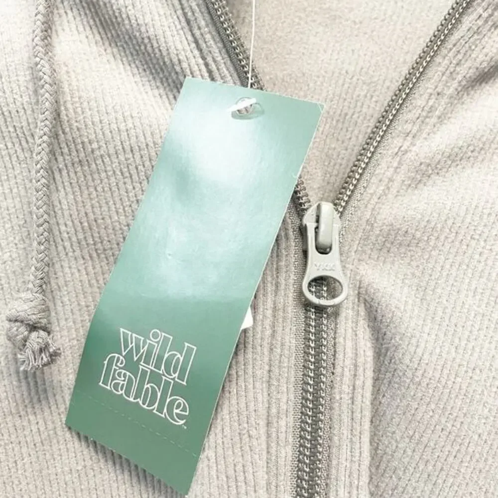Wild Fable Women's Cropped‎ Zip Up Ribbed Hoodie Gray Size Small - Picture 5 of 6